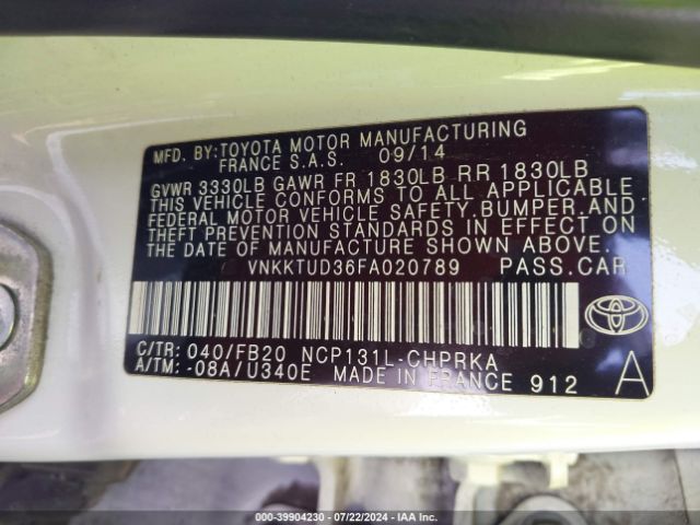 VNKKTUD36FA020789 Toyota YARIS LE
