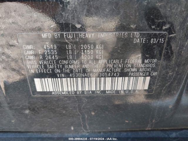 4S3BNAE60F3054743 Subaru Legacy 2.5i Premium