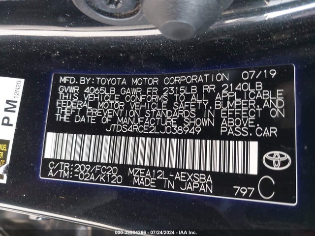 Toyota COROLLA SE 2020 JTDS4RCE2LJ038949 Image 9