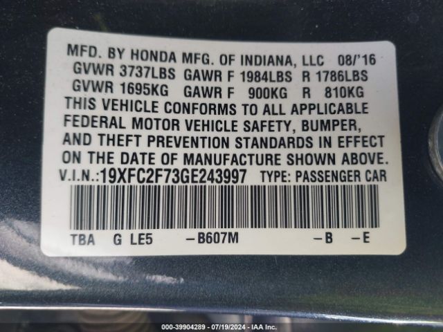 19XFC2F73GE243997 Honda CIVIC EX