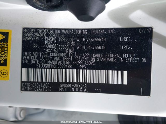 5TDDGRFH0HS033488 Toyota Highlander Hybrid Limited Platinum