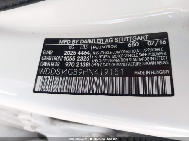 WDDSJ4GB9HN419151 Mercedes-Benz CLA 250 4MATIC