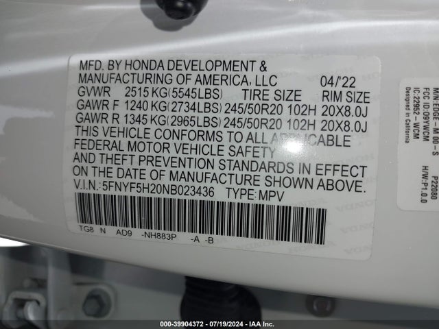 Honda Pilot 2wd Special Edition 2022 5FNYF5H20NB023436 Image 9