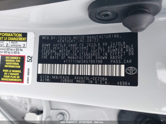Toyota CAMRY SE 2024 4T1T11AK5RU190198 Image 9