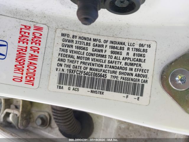 19XFC2F54GE065645 Honda Civic Lx
