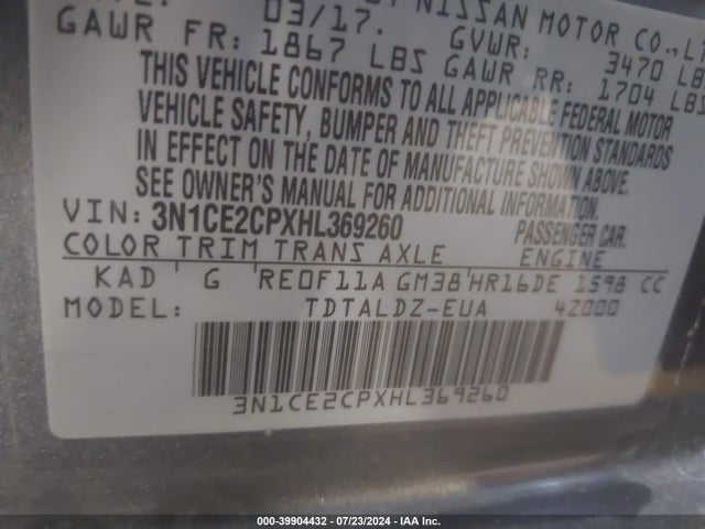 Nissan Versa Note Sv 2017 3N1CE2CPXHL369260 Image 9