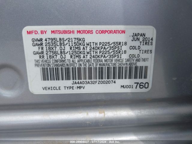 2015 MITSUBISHI OUTLANDER JA4AD3A32FZ002074 Photo 8
