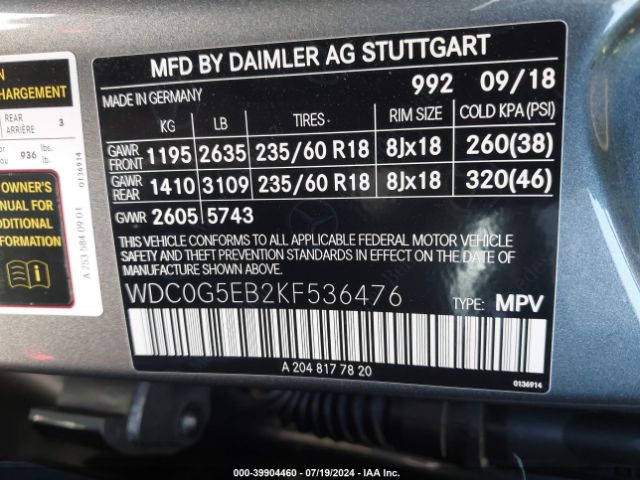 WDC0G5EB2KF536476 Mercedes-Benz Glc 350e 4matic