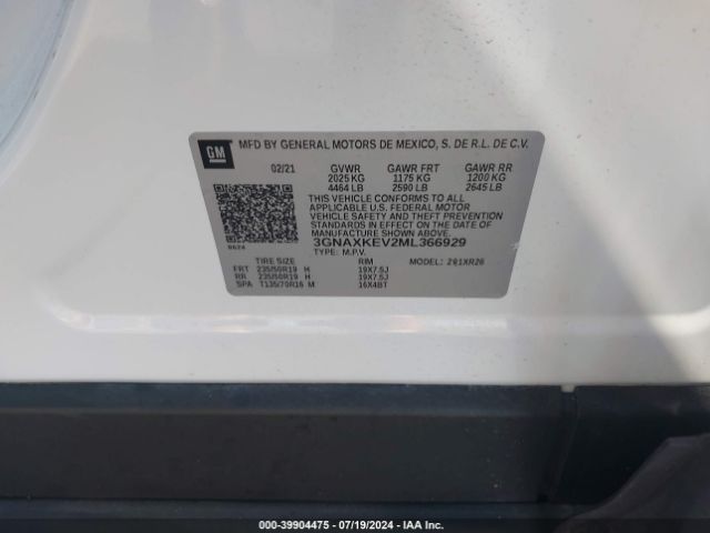 3GNAXKEV2ML366929 Chevrolet Equinox Fwd Lt