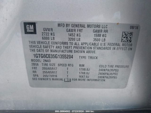 1GTG6CE35G1355204 GMC CANYON SLE