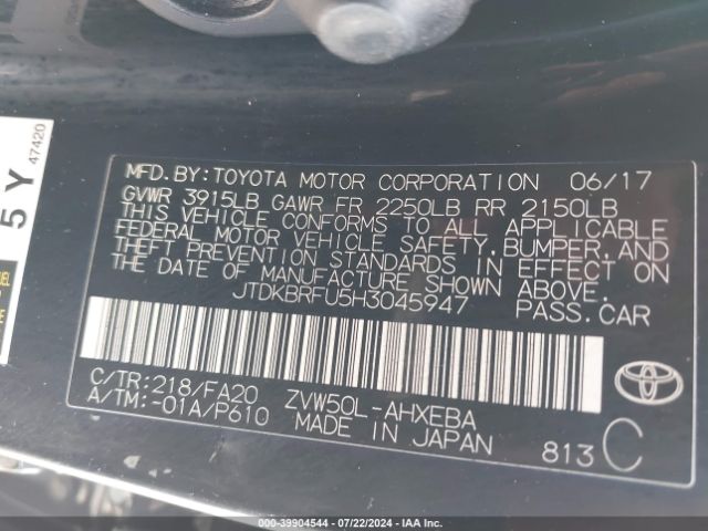 JTDKBRFU5H3045947 Toyota Prius Two