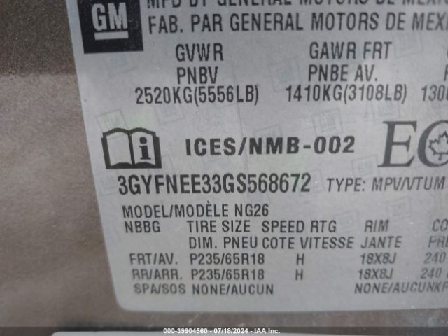 3GYFNEE33GS568672 Cadillac Srx Luxury Collection