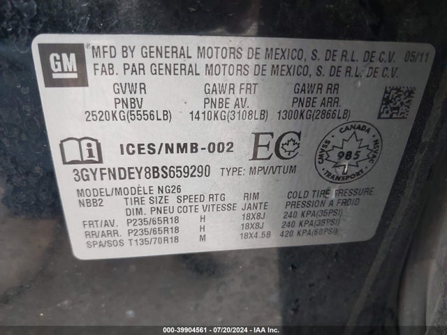 2011 CADILLAC SRX 3GYFNDEY8BS659290 Photo 8