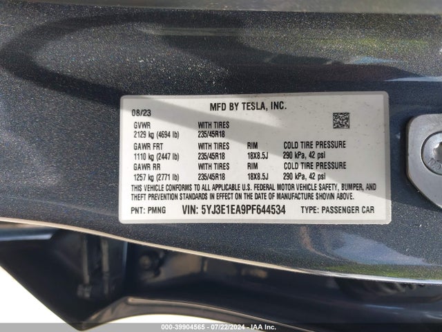 Tesla Model 3 Rear-wheel Drive 2023 5YJ3E1EA9PF644534 Image 9