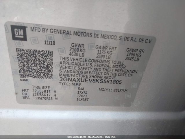 3GNAXUEV8KS561805 Chevrolet EQUINOX LT