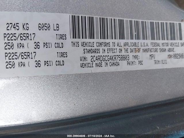 Dodge Grand Caravan Sxt 2019 2C4RDGCG4KR758803 Image 9