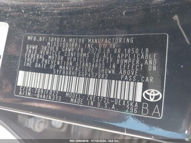 Toyota Corolla S 2016 5YFBURHE6GP457882 Image 9