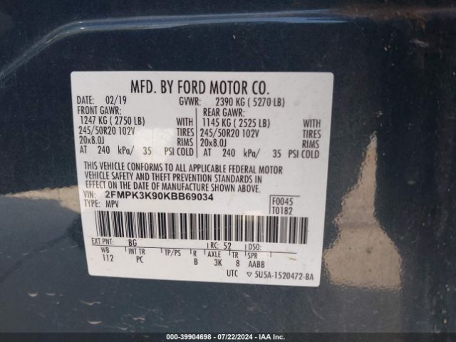2FMPK3K90KBB69034 Ford Edge Titanium