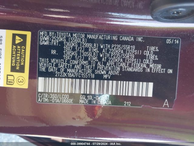 2T2ZK1BA7FC155118 Lexus RX 350