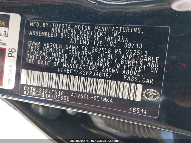 Toyota CAMRY LE 2014 4T4BF1FK2ER346087 Image 9