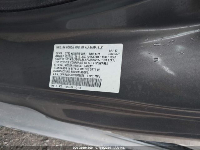 5FNRL5H30HB009028 Honda ODYSSEY SE