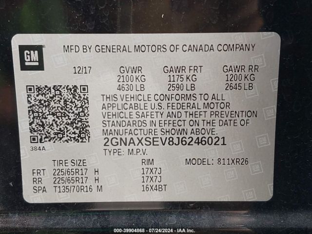 2GNAXSEV8J6246021 Chevrolet EQUINOX LT
