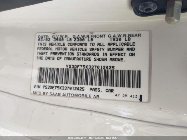 2003 SAAB 9-3 YS3DF75K337012425 Photo 8