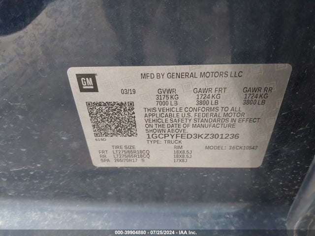 Chevrolet Silverado 1500 Lt Trail Boss 2019 1GCPYFED3KZ301236 Image 9
