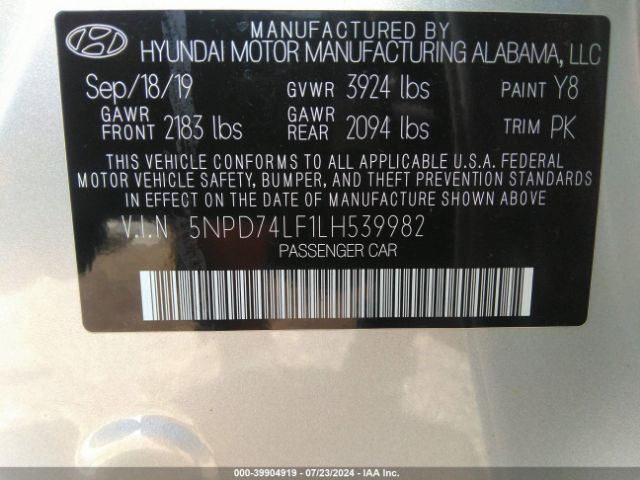 5NPD74LF1LH539982 Hyundai ELANTRA SE