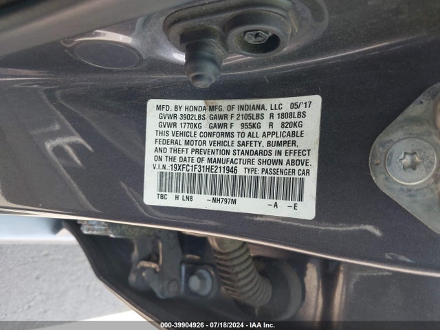 Honda Civic Ex-t 2017 19XFC1F31HE211946 Image 9