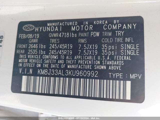 Hyundai Tucson Night 2019 KM8J33AL3KU960992 Image 9