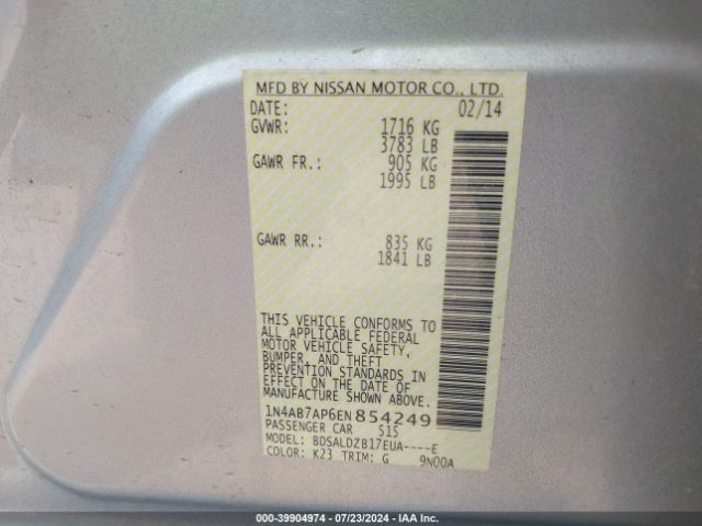 1N4AB7AP6EN854249 Nissan Sentra Fe+ S/fe+ Sv/s/sl/sr/sv