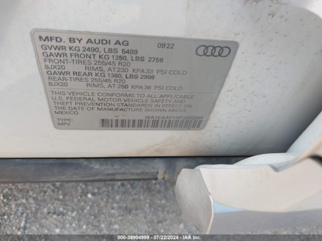WA1EAAFYXP2022294 Audi Q5 Premium Plus 45 Tfsi S Line Quattro