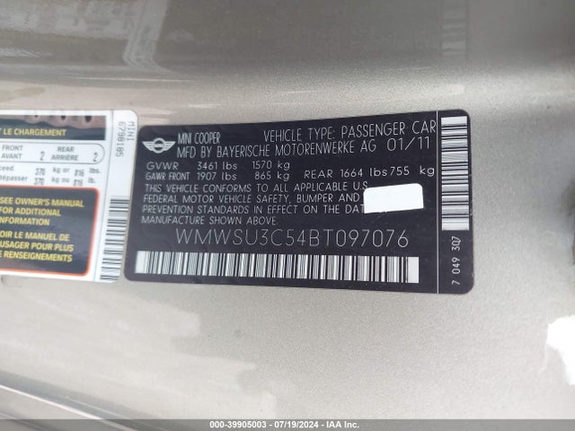 2011 MINI COOPER WMWSU3C54BT097076 Photo 8