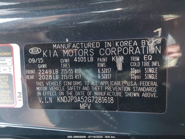 KIA SOUL + 2016 KNDJP3A52G7281618 Image 9
