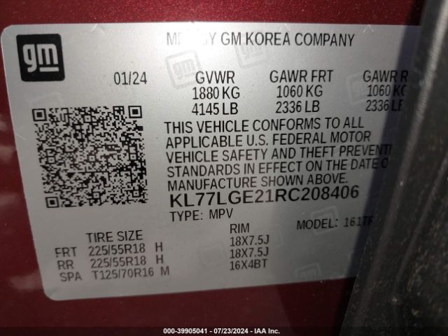 KL77LGE21RC208406 Chevrolet Trax Fwd 1rs