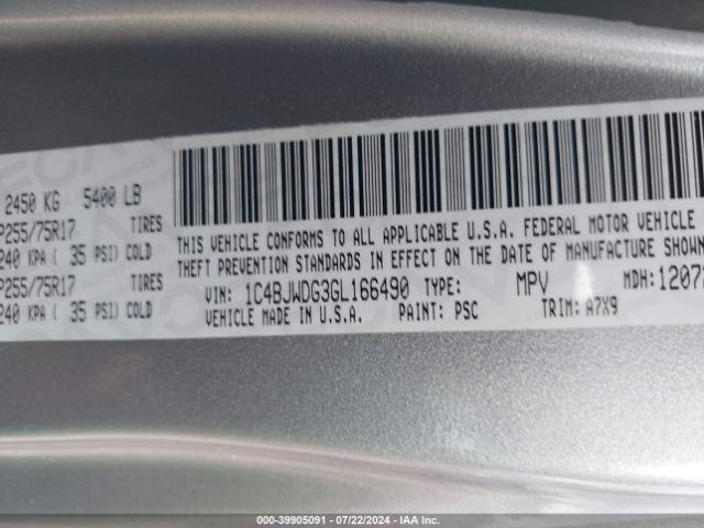 1C4BJWDG3GL166490 Jeep Wrangler Unlimited Sport