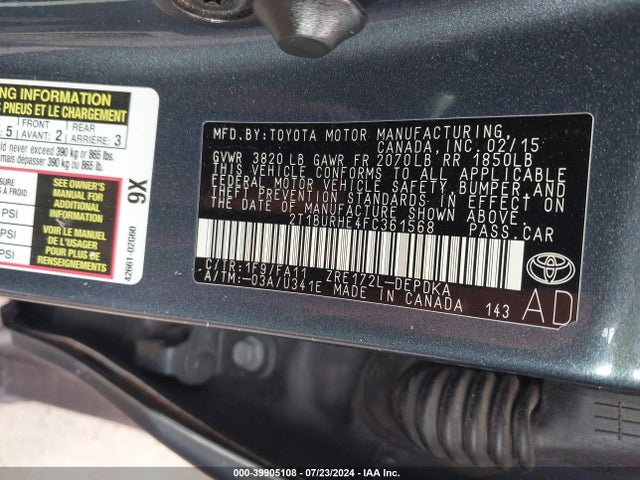 Toyota COROLLA L 2015 2T1BURHE4FC361568 Image 9