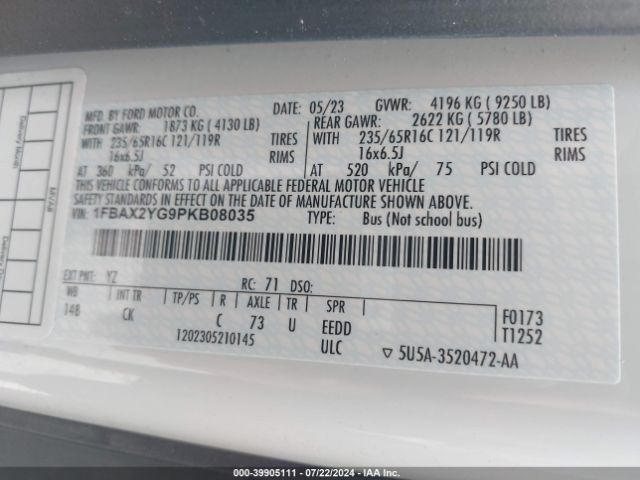 1FBAX2YG9PKB08035 Ford Transit-350 Passenger Van Xlt