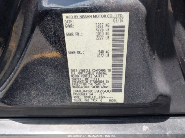 1N4AL3AP6GC192600 Nissan ALTIMA 2.5