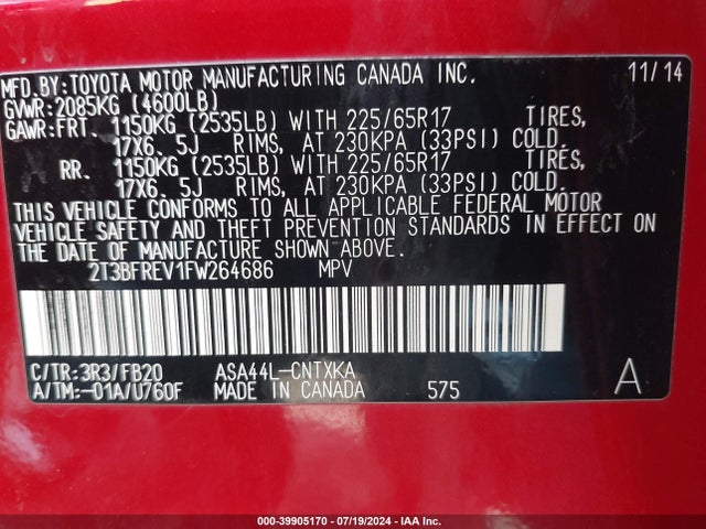 Toyota RAV4 LE 2015 2T3BFREV1FW264686 Image 9
