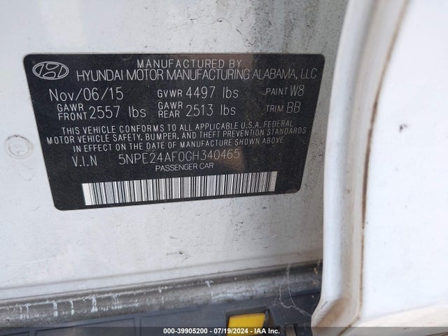 Hyundai SONATA SE 2016 5NPE24AF0GH340465 Image 9