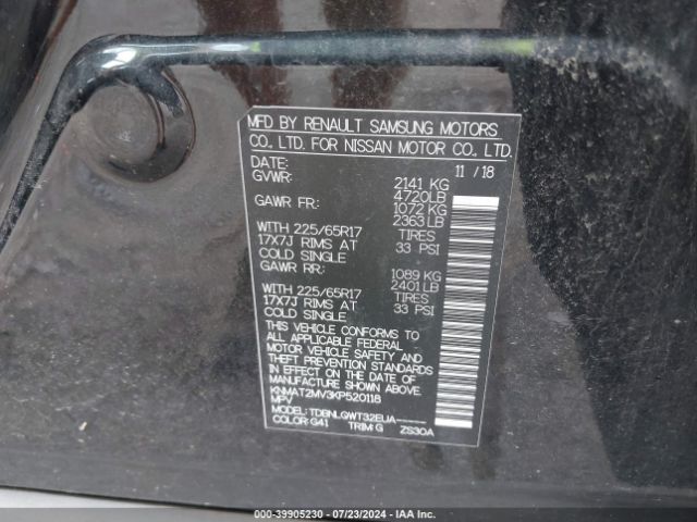 KNMAT2MV3KP520118 Nissan ROGUE SV