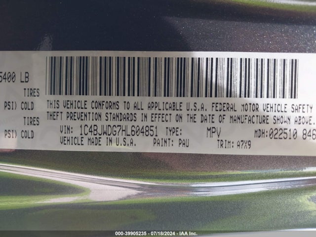 1C4BJWDG7HL604851 Jeep Wrangler Unlimited Sport 4x4