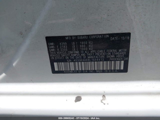 Subaru IMPREZA SEDAN 2020 4S3GKAA68L1604413 Image 9