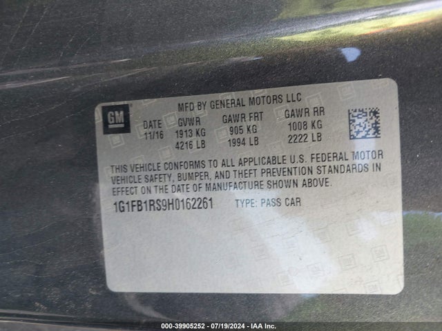 Chevrolet Camaro 1lt 2017 1G1FB1RS9H0162261 Image 9