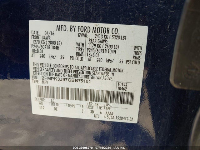 Ford EDGE SEL 2016 2FMPK3J97GBB75101 Image 9