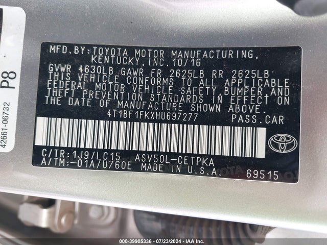 Toyota CAMRY XSE 2017 4T1BF1FKXHU697277 Image 9