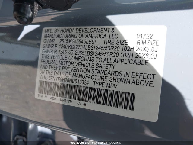 Honda Pilot 2wd Special Edition 2022 5FNYF5H28NB013334 Image 9