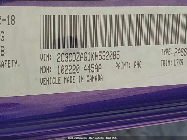 2C3CDZAG1KH532085 Dodge Challenger Sxt